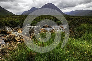 Glen Coe, Scotland, river with mountains