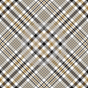 Glen fabric pattern vector in black, gold, white. Seamless tartan hounds tooth check plaid for skirt, tablecloth, blanket.