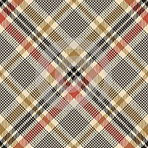 Glen hounds tooth check plaid pattern. Seamless diagonal vector texture in black, gold, and red.