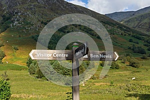Sign leading to Ben Nevis in Glen Nevis in the Scottish highlands