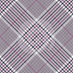 Glen pattern. Seamless diagonal hounds tooth tweed vector check plaid background texture in blue, pink, white.