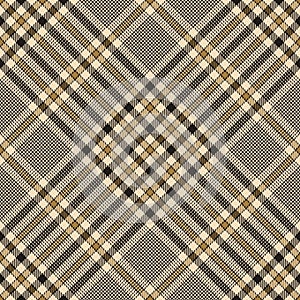 Glen plaid pattern in black, gold, beige. Seamless hounds tooth vector tweed tartan plaid background texture for skirt, blanket.