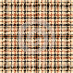 Glen plaid pattern in brown, orange, beige. Seamless autumn textured hounds tooth checked background graphic for skirt, coat.