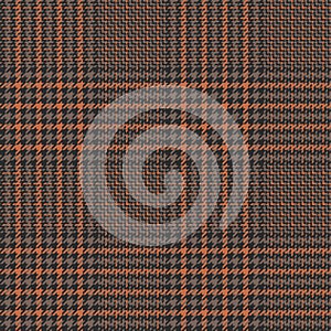 Glen plaid pattern in brown and orange. Dark seamless hounds tooth tweed tartan check plaid for coat, skirt, trousers, jacket.