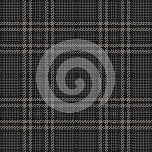 Glen plaid pattern in dark grey. Houndstooth seamless tartan check plaid graphic background for dress, skirt, blanket, throw.