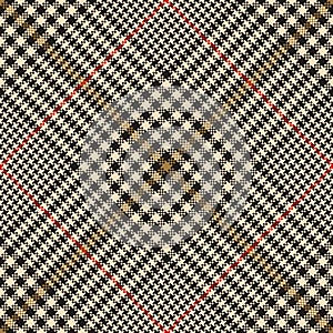 Glen plaid pattern design in black, gold, beige, red. Seamless dark check plaid graphic vector for spring autumn winter dress.