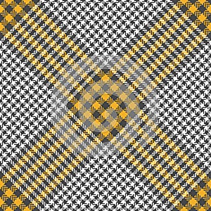 Glen plaid pattern in grey, yellow, white. Herringbone seamless light large check plaid vector graphic background for skirt.