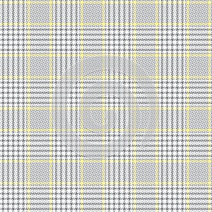 Glen plaid pattern in grey yellow white. Seamless hounds tooth tweed check plaid background for coat skirt jacket.