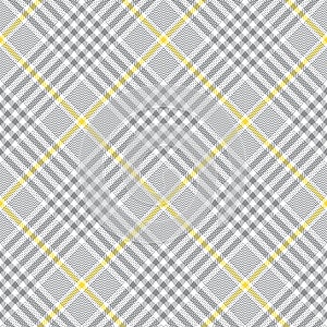 Glen plaid pattern in grey, yellow, white. Tweed check plaid tartan background texture for jacket, skirt, blanket, duvet cover.