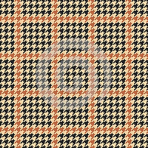 Glen plaid pattern. Seamless hounds tooth vector tweed background texture in brown  orange  beige for jacket  skirt.