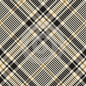 Glen plaid pattern vector background in gold and black. Seamless diagonal hounds tooth tweed check plaid.