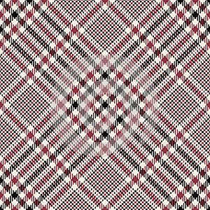 Glen textile check pattern in black, red, off white. Seamless tweed hounds tooth plaid for skirt, tablecloth, blanket.