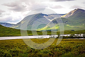 Glencoe, Highland Region, Scotland Glencoe or Glen Coe mountains panoramic view ,Scottish Higlands,Scotland, UK.