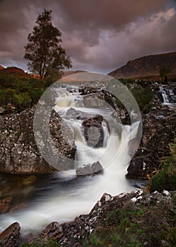 Glencoe valley and waterfall, scotland