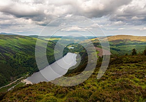 Glendalough upper lake overview in county Wicklow, Ireland.