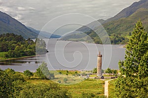Glenfinnan monument, column topped by a highlander with kilt. Co