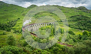 Glenfinnan Railway Viaduct with the Jacobite steam, in Lochaber area of the Highlands of Scotland.