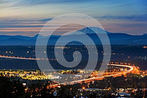 Glenn L Jackson Bridge and Mount Saint Helens after sunset photo