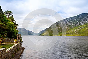 Glenveagh National Park, Donegal in Northern Ireland. Beautiful rough landscape with green moss forest, lake, park and