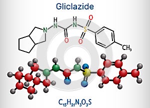 Gliclazide molecule. It is sulfonylurea compound with hypoglycemic activity, used for treatment of non-insulin-dependent diabetes