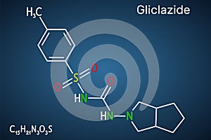 Gliclazide molecule. It is sulfonylurea compound with hypoglycemic activity, used for treatment of non-insulin-dependent diabetes