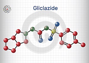 Gliclazide molecule. It is sulfonylurea compound with hypoglycemic activity, used for treatment of non-insulin-dependent diabetes