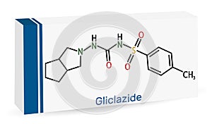 Gliclazide molecule. It is sulfonylurea compound with hypoglycemic activity, used for treatment of non-insulin-dependent diabetes