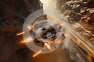 Glide through a canyon where futuristic racing