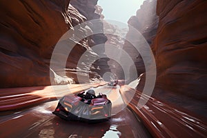 Glide through a canyon where futuristic racing