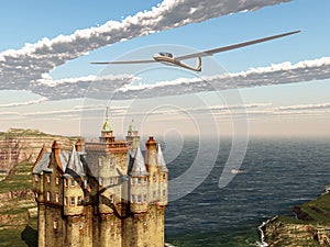 Glider over a Scottish castle