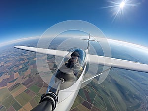 Glider Pilot Capturing Selfie Above the Clouds