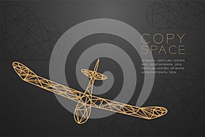 Glider plane gold color and cloud wireframe Low polygon frame structure, business travel concept design illustration