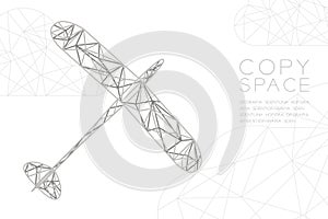 Glider plane silver color and cloud wireframe Low polygon frame structure, business travel concept design illustration