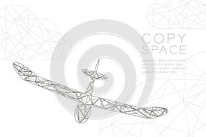 Glider plane silver color and cloud wireframe Low polygon frame structure, business travel concept design illustration