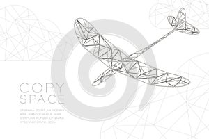 Glider plane silver color and cloud wireframe Low polygon frame structure, business travel concept design illustration