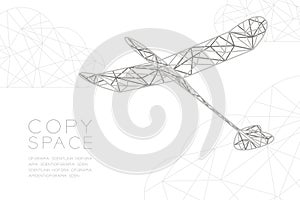 Glider plane silver color and cloud wireframe Low polygon frame structure, business travel concept design illustration