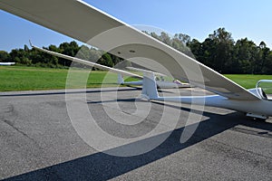 Glider planes wing and fuselage view detail