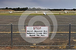 Gliders parked on the grass at Temora aerodrome.