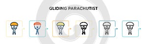 Gliding parachutist vector icon in 6 different modern styles. Black, two colored gliding parachutist icons designed in filled,
