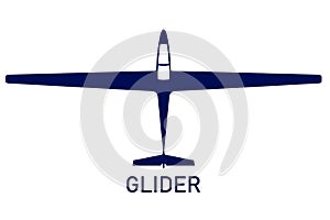 Gliding sailplane top view, soaring glider silhouette, none motive-powered aircraft