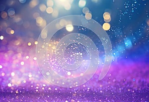 Glimmering Abstract Background: Silver, Purple, Blue, and Gold Sparkling Lights