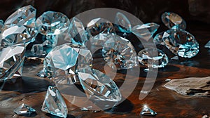 Glimmering diamonds scattered elegantly, a symbol of luxury and wealth. elegant close-up for high-end advertisements. AI