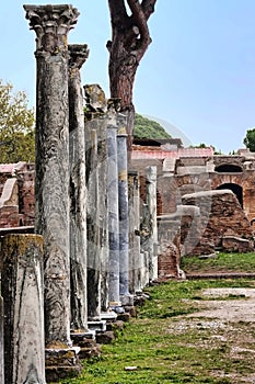 Glimpse of ancient Ostia archaeological site in Rome