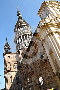 Glimpse of the basilica of San Gaudenzio, Novara, Italy