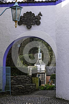 A glimpse of a building through an arch in Portmeirion