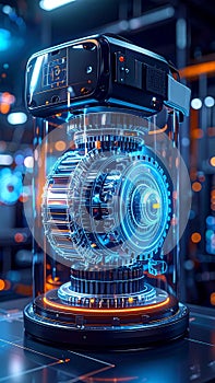 Futuristic Engine Core with Glowing Blue Gears