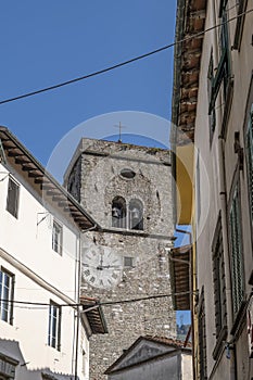 A glimpse of the historic center of Borgo a Mozzano, Lucca, Italy, on a sunny day