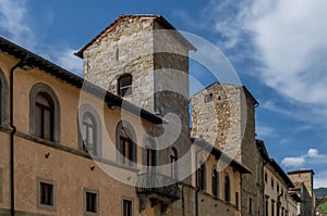 A glimpse of the historic center of Sansepolcro, Arezzo, Italy, in Via Matteotti