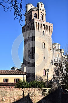 Glimpse, illuminated by the sun and surrounded by the blue sky, of the Specola di Padova seat of the ancient astronomical observat