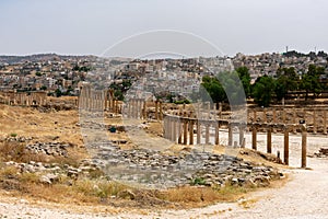 Glimpse of Jerash, the ancient Roman city of Jordan